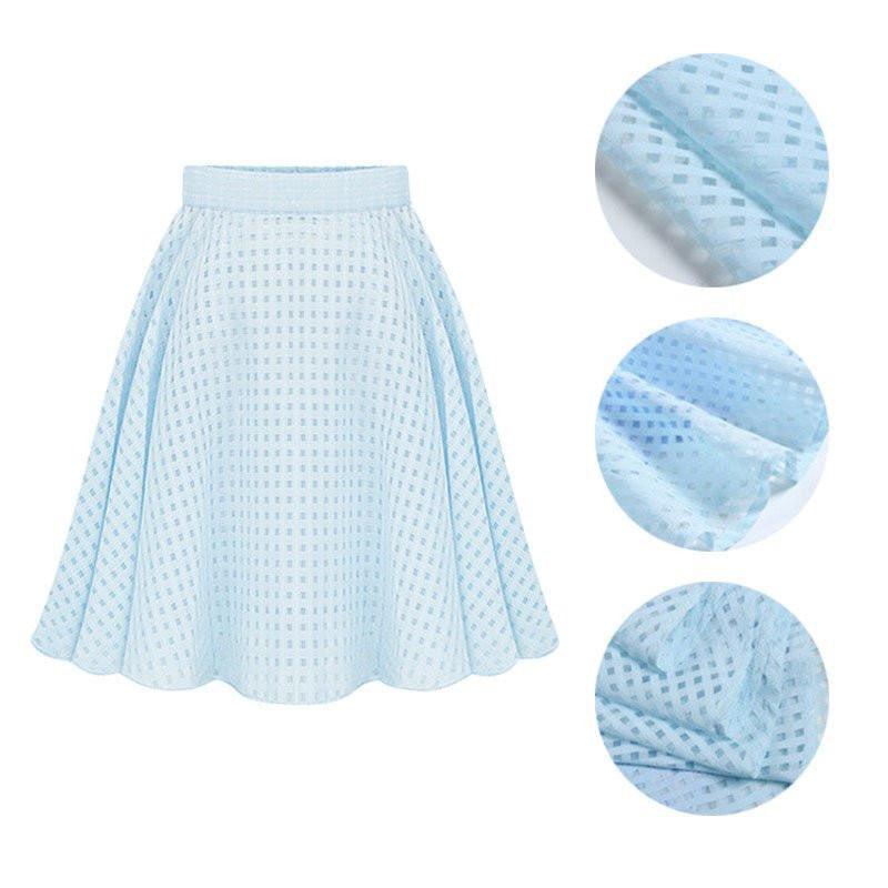 Women Sky Blue Skirt Organza Transparent Skirts High Waist Pleated Tutu Skirts 1 Pcs