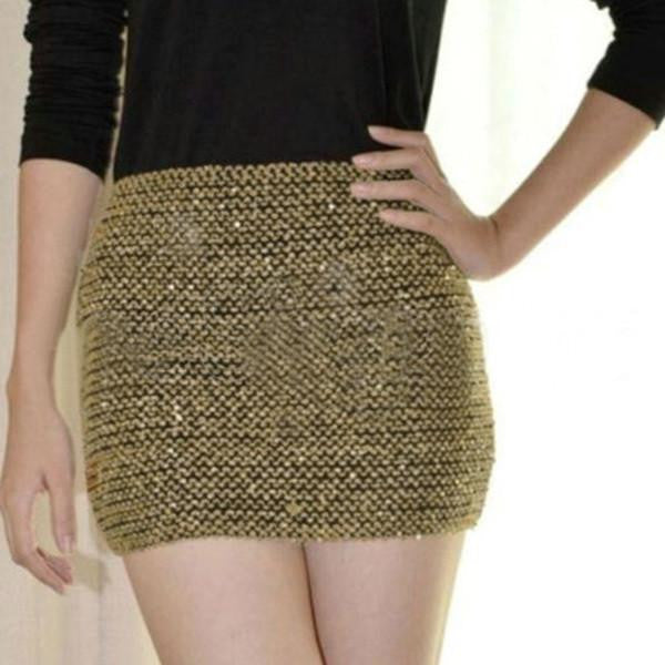 Women Skirts Shiny Glitter Sequins Bodycon Party Short Mini Skirt 3 Colors