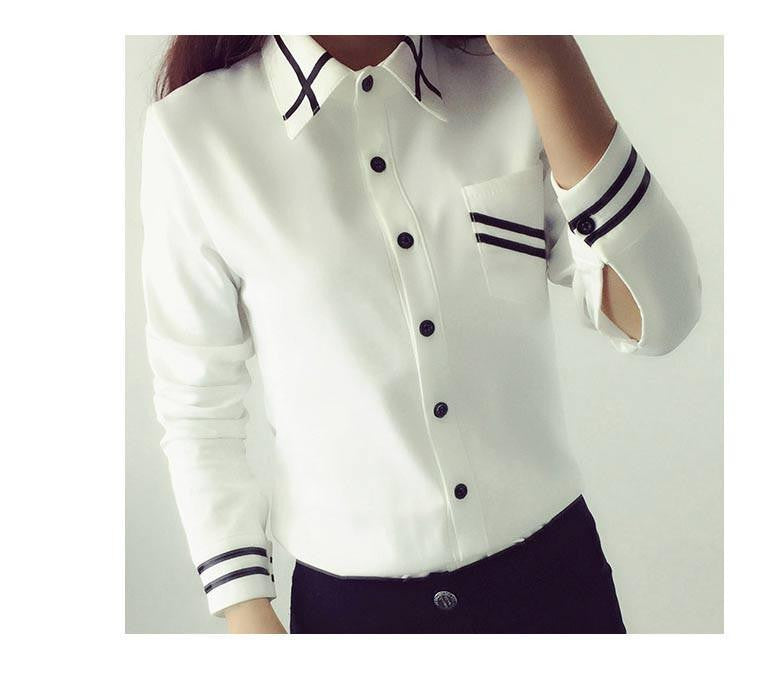 Women Blouses Korean Style Long Sleeve Sequin Chiffon Ladies Office Shirt White Blue Tops Formal