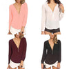 Women's Fashion Casual V Neck Long Sleeve Zipper Tops Chiffon Blouses