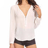 Women's Fashion Casual V Neck Long Sleeve Zipper Tops Chiffon Blouses