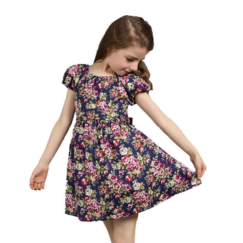 Style Baby Girls Dress Cotton Short-Sleeve Flowers Floral Dresses Vestido Infantil Children's Clothing