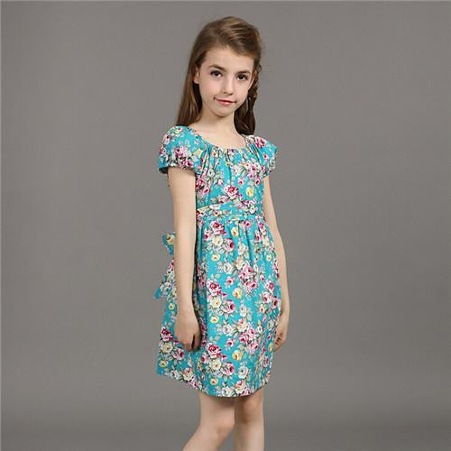 Style Baby Girls Dress Cotton Short-Sleeve Flowers Floral Dresses Vestido Infantil Children's Clothing