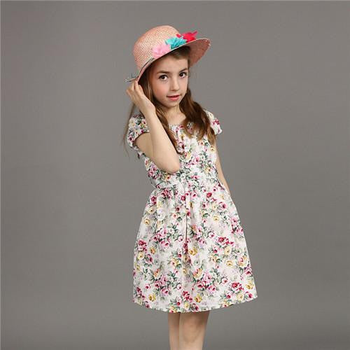 Style Baby Girls Dress Cotton Short-Sleeve Flowers Floral Dresses Vestido Infantil Children's Clothing