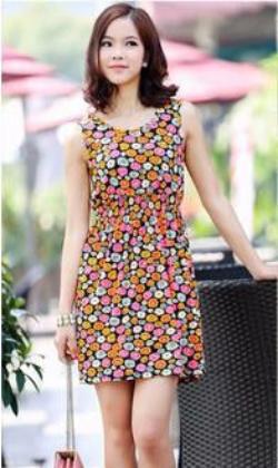 women bohemian Dresses Floral pattern sleeveless wave point small large size