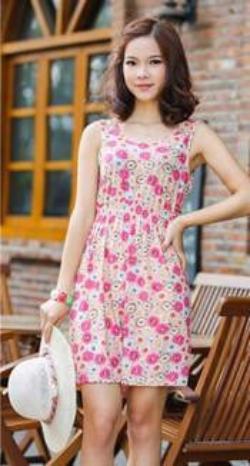 women bohemian Dresses Floral pattern sleeveless wave point small large size