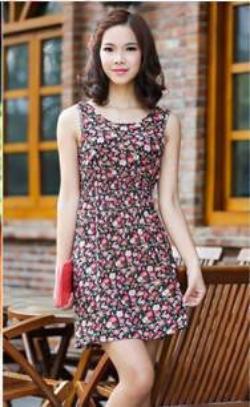 women bohemian Dresses Floral pattern sleeveless wave point small large size