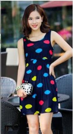 women bohemian Dresses Floral pattern sleeveless wave point small large size