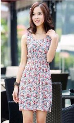 women bohemian Dresses Floral pattern sleeveless wave point small large size