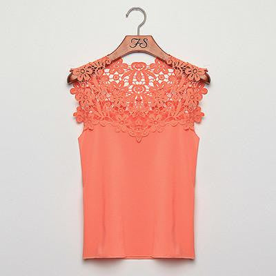 Women Blouses Sleeveless Chiffon Shirt Women Floral Lace Shirt Patchwork Chiffon Blouse