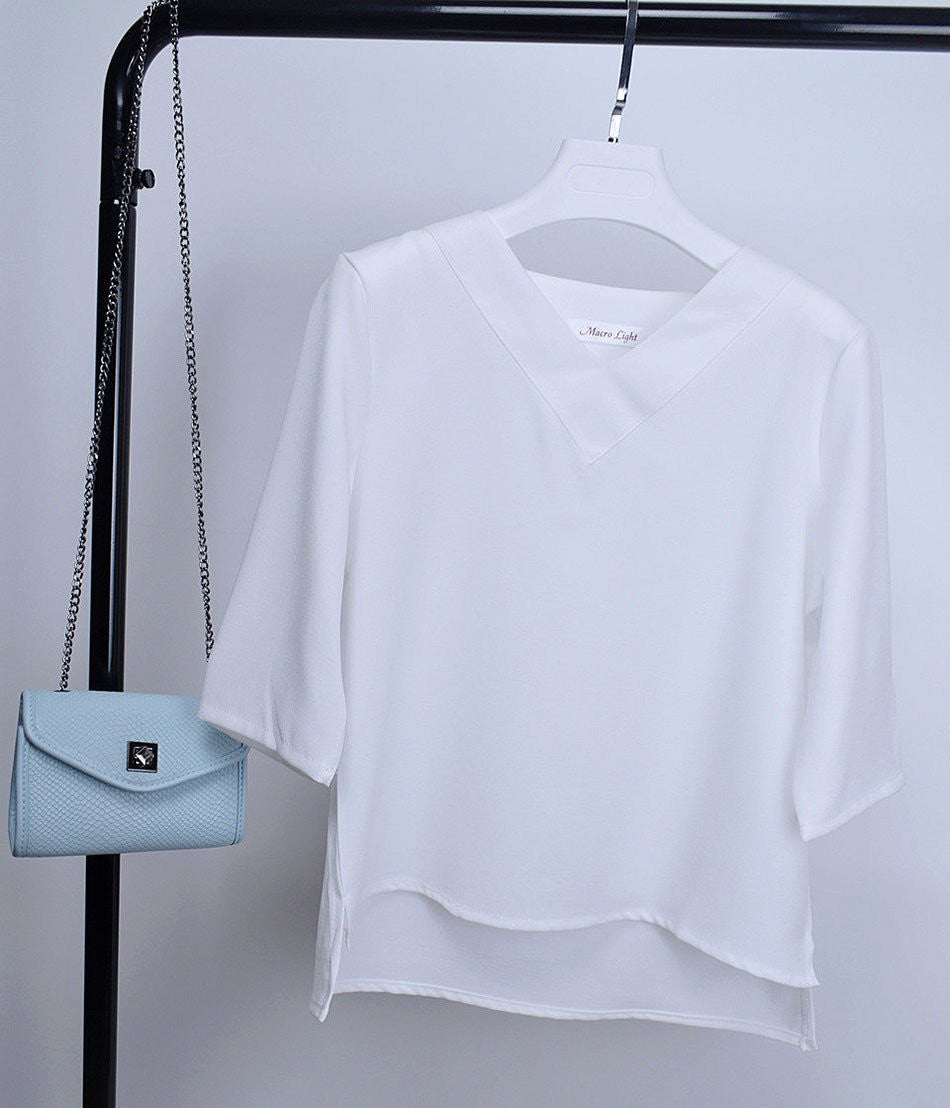 Tops V-neck Chiffon Blouse Shirt Women Office Ladies Top Work Shirts Clothing Korean Plus size S-XL White Blue Pink
