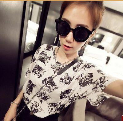 women blouses shirts tops cat printed social fashion clothing blouse shirt