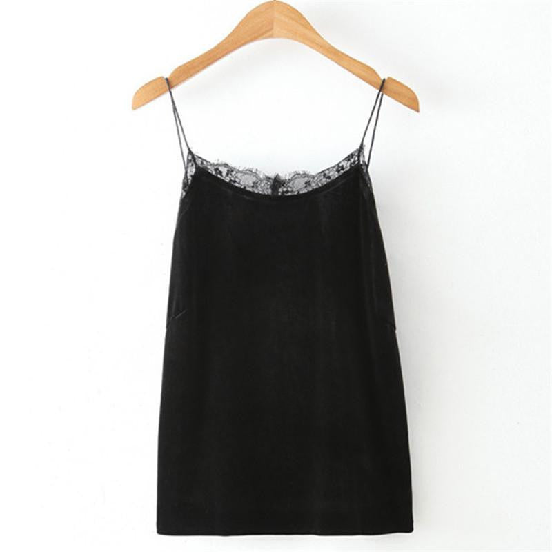 Women Camis Lace Camisole Tank Top Sleeveless Backless Velvet Fabric Spaghetti Strap Vest Tops Female Clothes