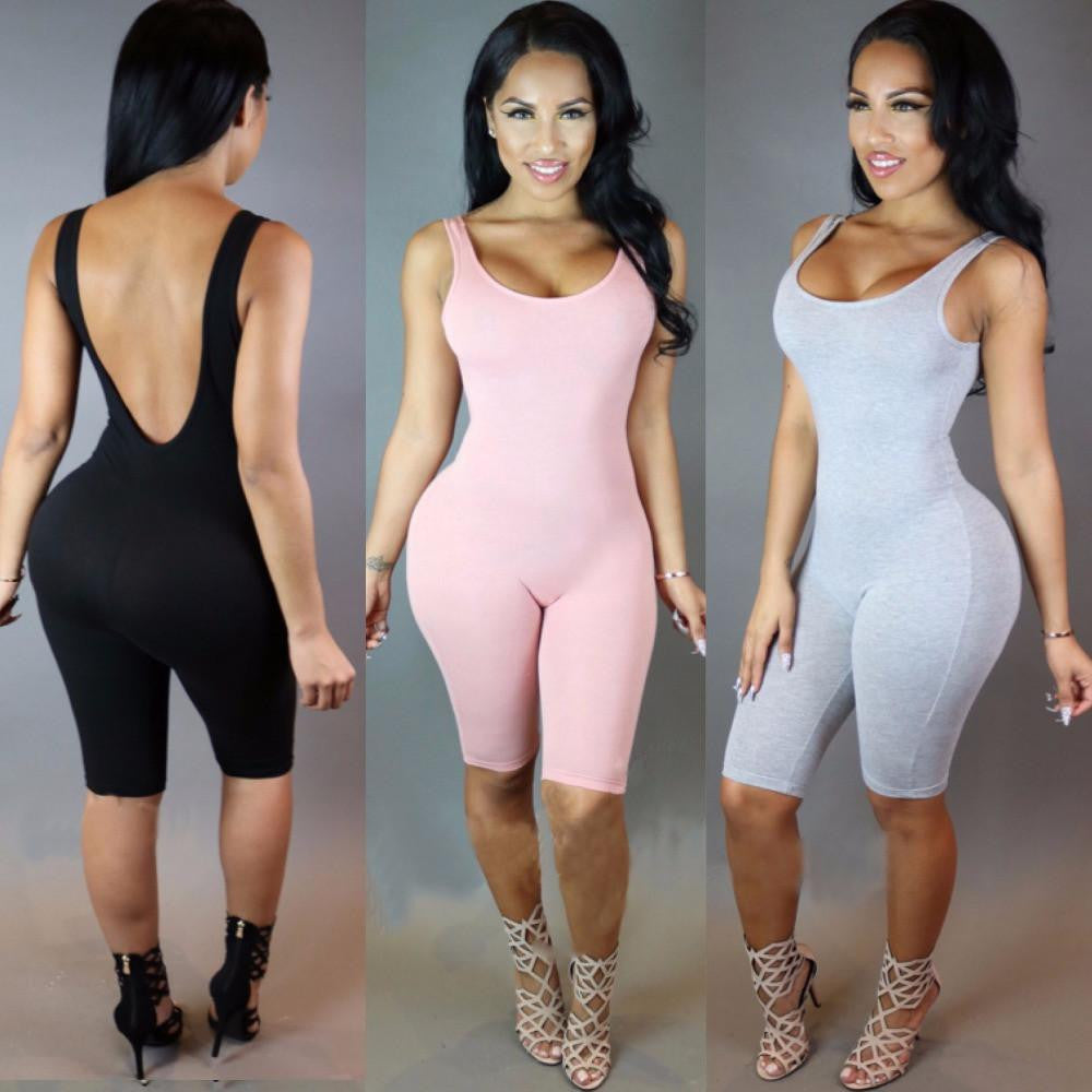 Women Rompers Solid Bodysuit Overalls Cotton Bodycon Strapless Jumpsuit Backless Dungarees Woman Playsuit