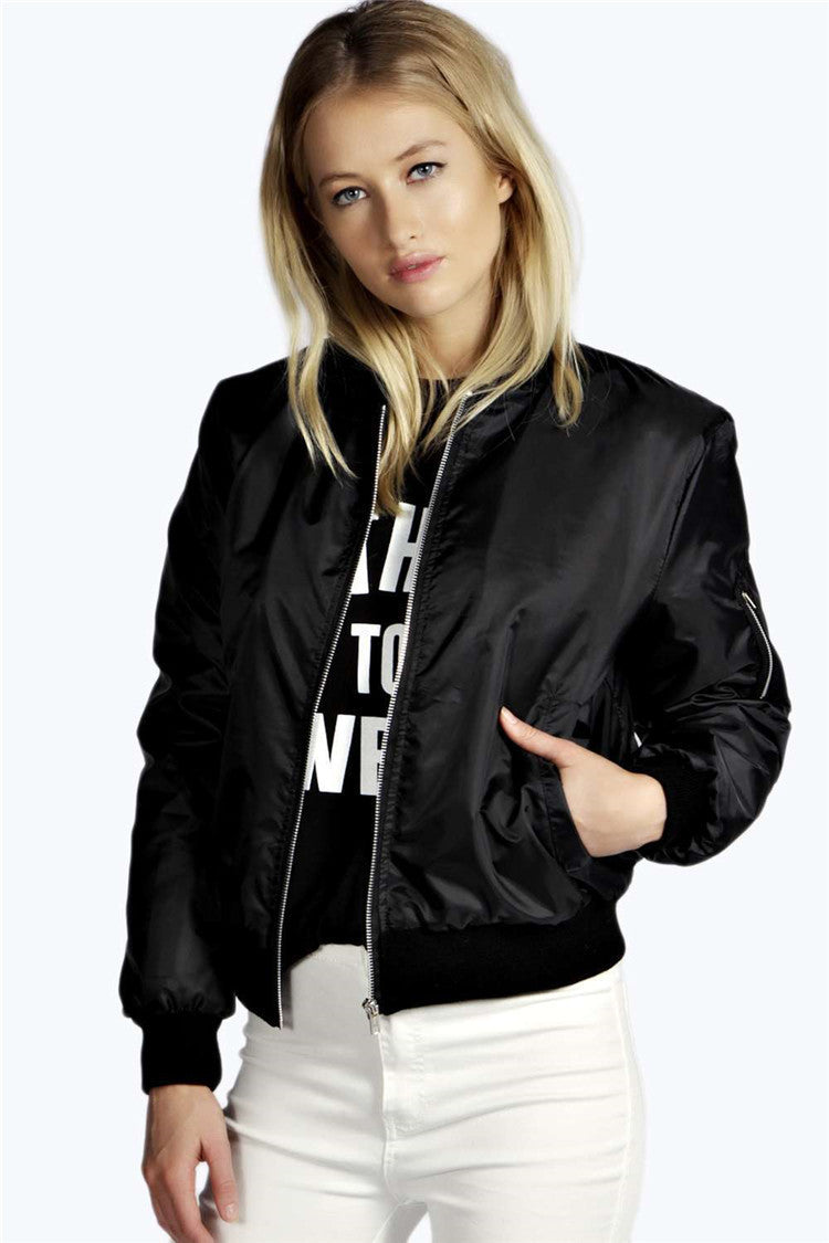 Online discount shop Australia - Bomber Fashion  Jacket Thin Women Basic Coats Zipper Long Sleeve Solid Slim  Black Green Baseball Jackets