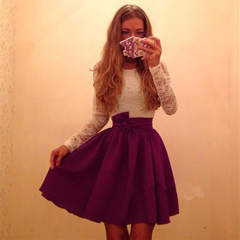 Ukraine Style Womens Autumn Lace Party Dresses Fall Purple&skyblue Vintage Long Sleeve Casual Dress Plus Size