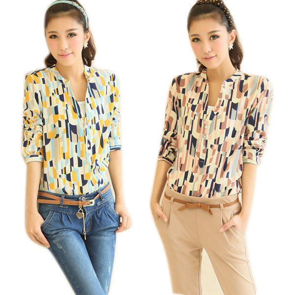 Online discount shop Australia - Crochet blouse Career Button Down Women's Shirts Tops Turn-down Collar Geometric Print Long Sleeve Blouse For SHM