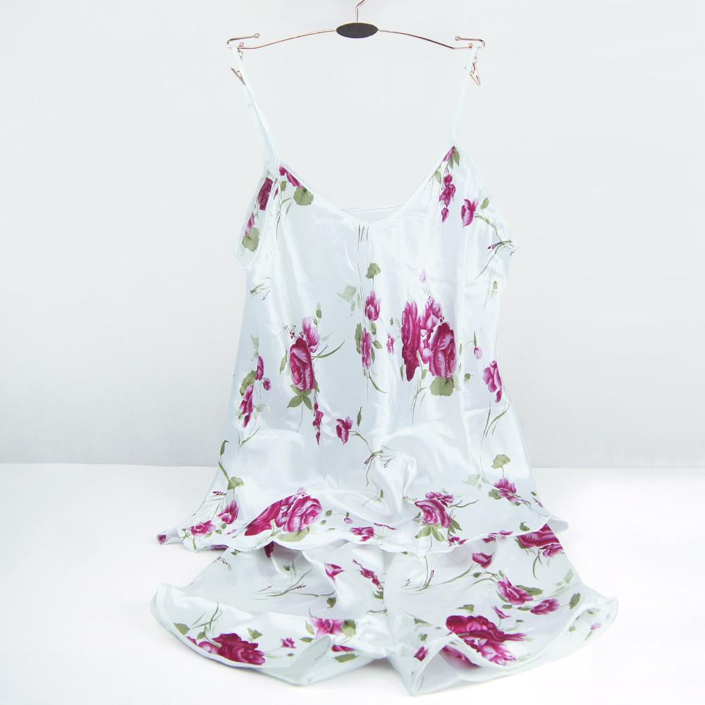 Women Lingerie Strap Silk Lace Flower Sleepwear Shirts + Shorts Underwear Nightwear Set