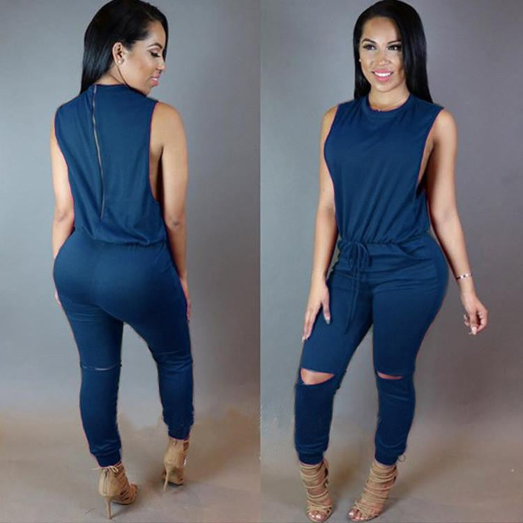 Women Jumpsuit Bodysuit Bodycon Drawstring Sleeveless One Piece Pant Hollow Plus Size Rompers