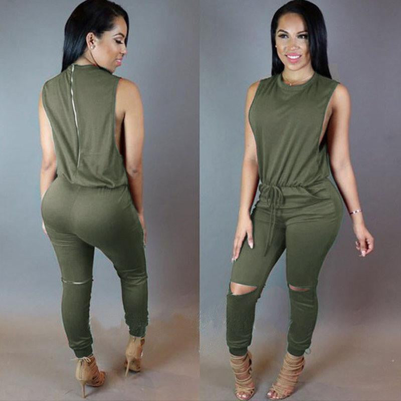 Women Jumpsuit Bodysuit Bodycon Drawstring Sleeveless One Piece Pant Hollow Plus Size Rompers