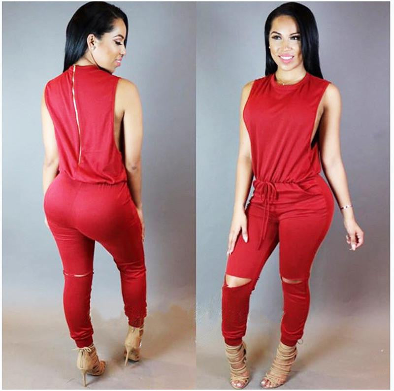 Women Jumpsuit Bodysuit Bodycon Drawstring Sleeveless One Piece Pant Hollow Plus Size Rompers