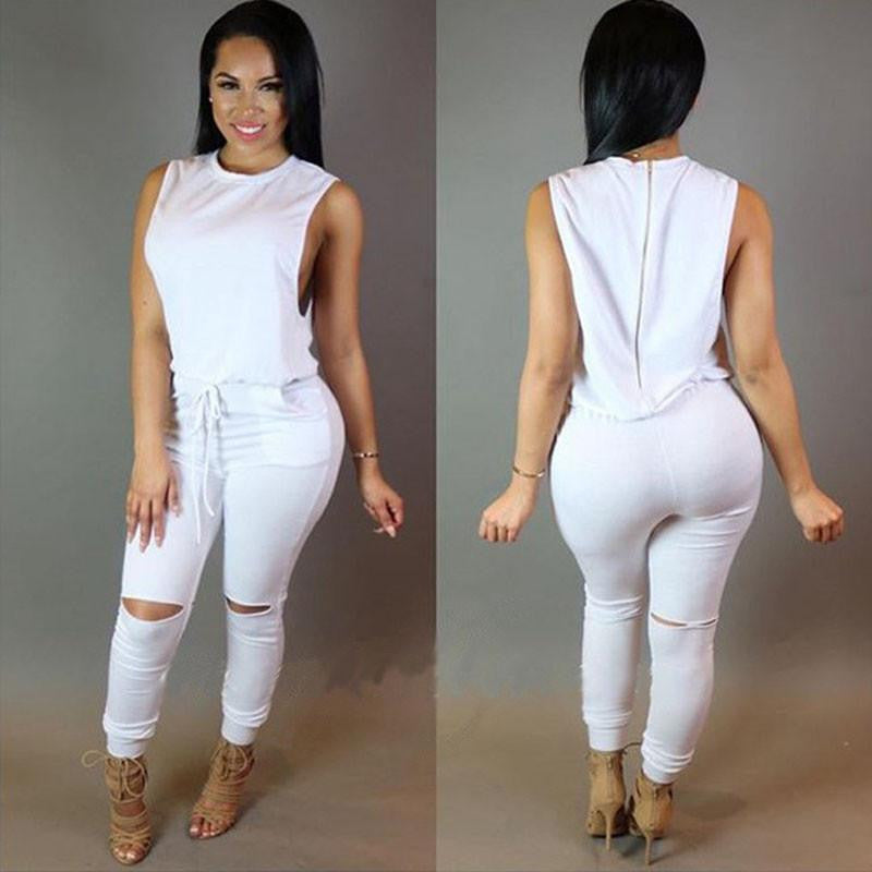 Women Jumpsuit Bodysuit Bodycon Drawstring Sleeveless One Piece Pant Hollow Plus Size Rompers