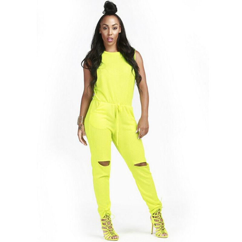 Women Jumpsuit Bodysuit Bodycon Drawstring Sleeveless One Piece Pant Hollow Plus Size Rompers