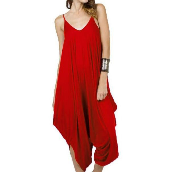 Deep V Backless Red Jumpsuit Women Plus Size Style Rompers Womens Jumpsuit Loose Long Pants Rompers Overall