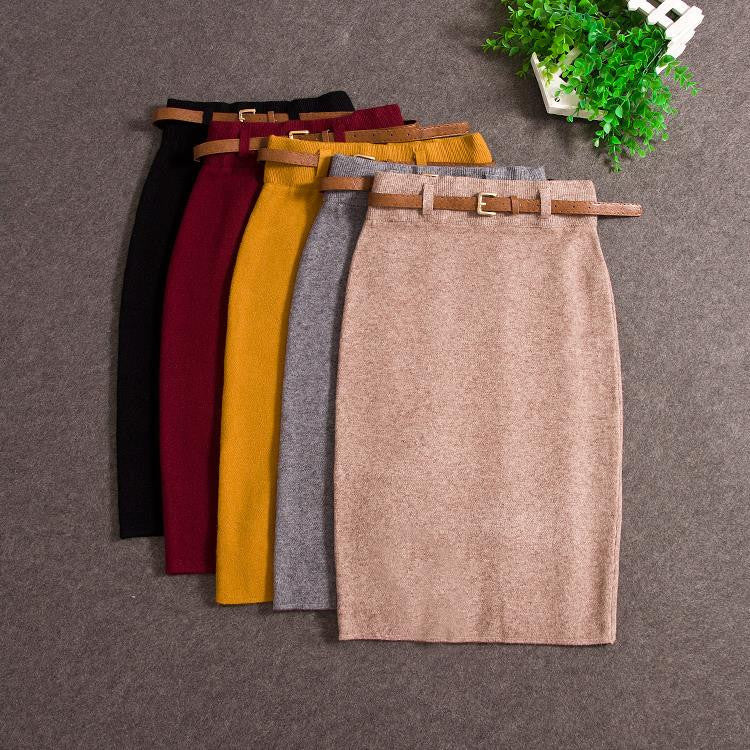 Online discount shop Australia - High Quality Skirts Casual Women High Waist Knee-length Knitted Pencil Skirt Elegant Slim Midi Skirts