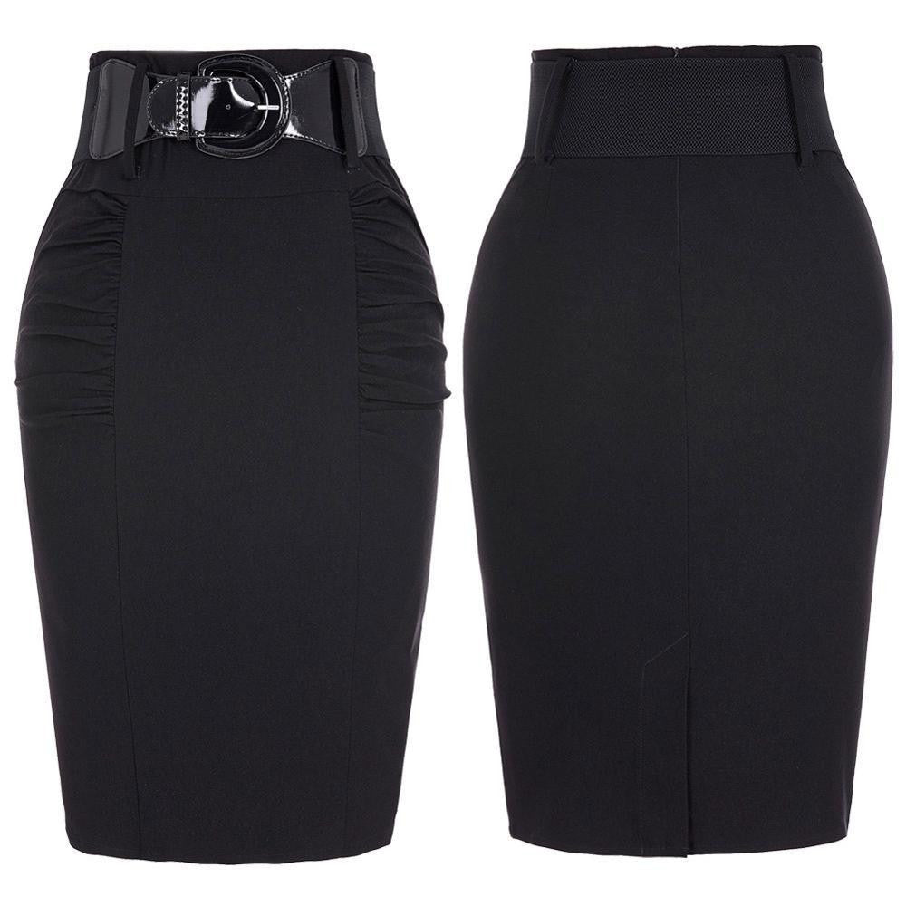 Women Pencil Skirts Casual Black Midi Skirt Slim OL Fitted High Waist Female Ladies Skirts Saia Bodycon Office Skirt Faldas