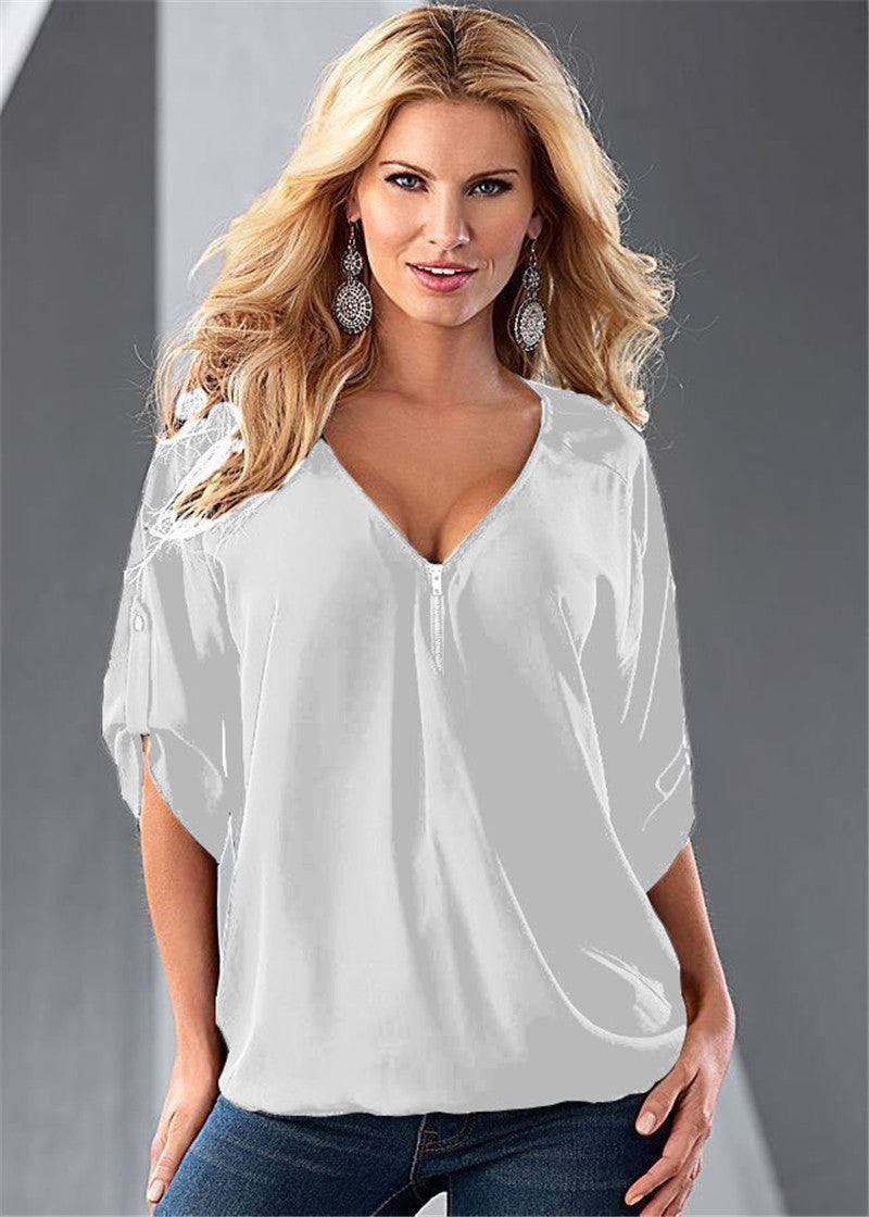 Online discount shop Australia - Casual Temperament Women  Sexy V-Neck Solid Long-Sleeve Shirt Top Blouse Party Clothing