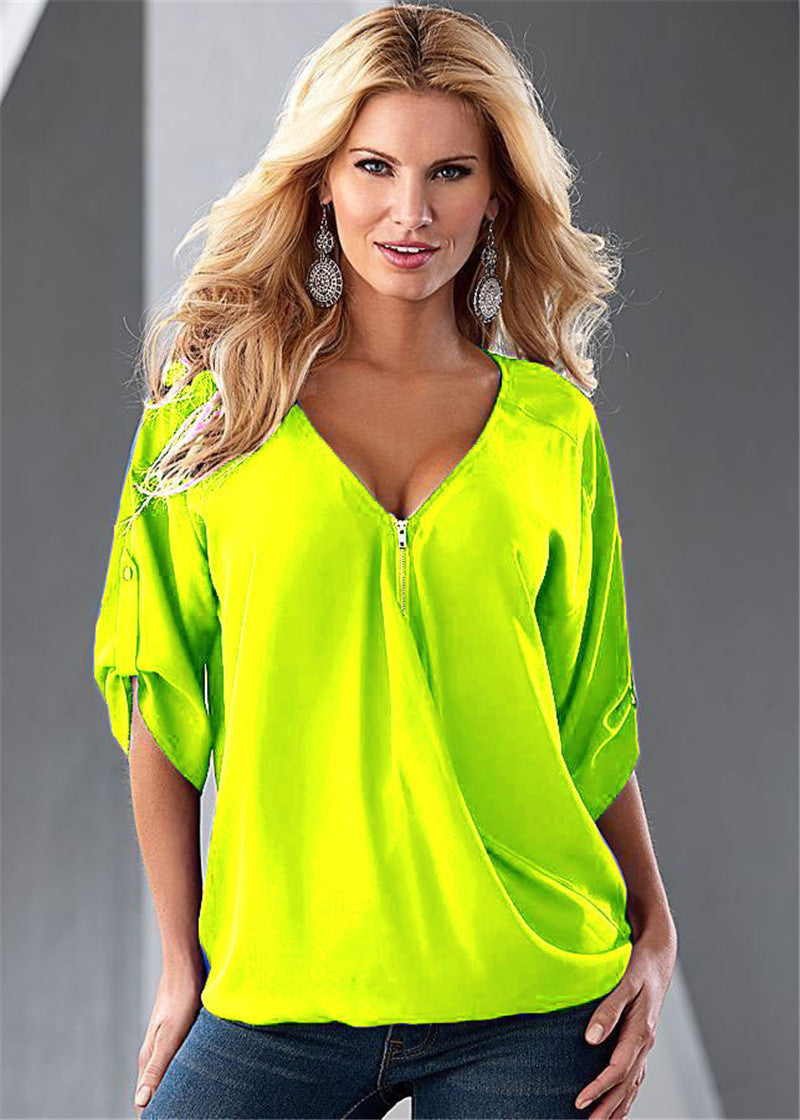 Online discount shop Australia - Casual Temperament Women  Sexy V-Neck Solid Long-Sleeve Shirt Top Blouse Party Clothing