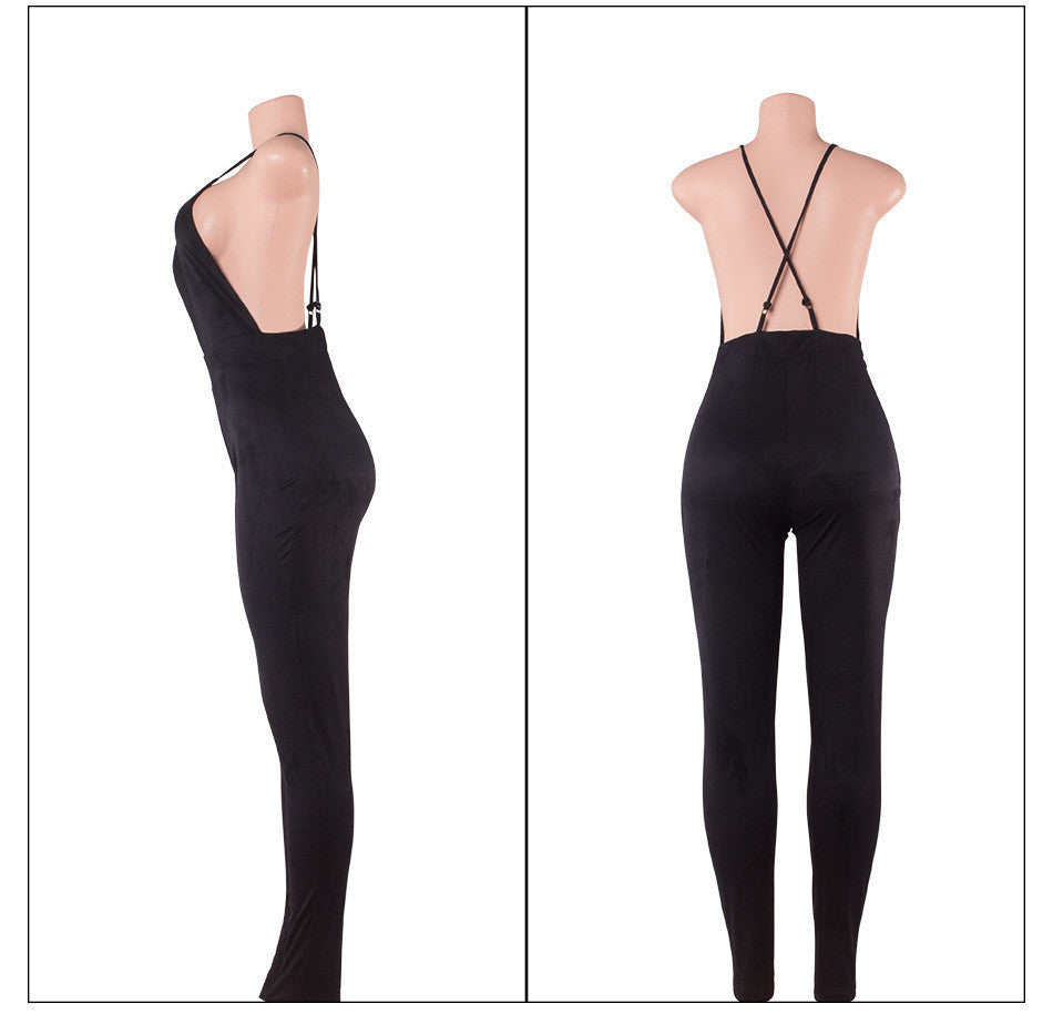 Online discount shop Australia - Deep V sexy backless pencil pants / feet pants nightclub Cashmere Suede Leather One Pieces Jumpsuit Women Rompers