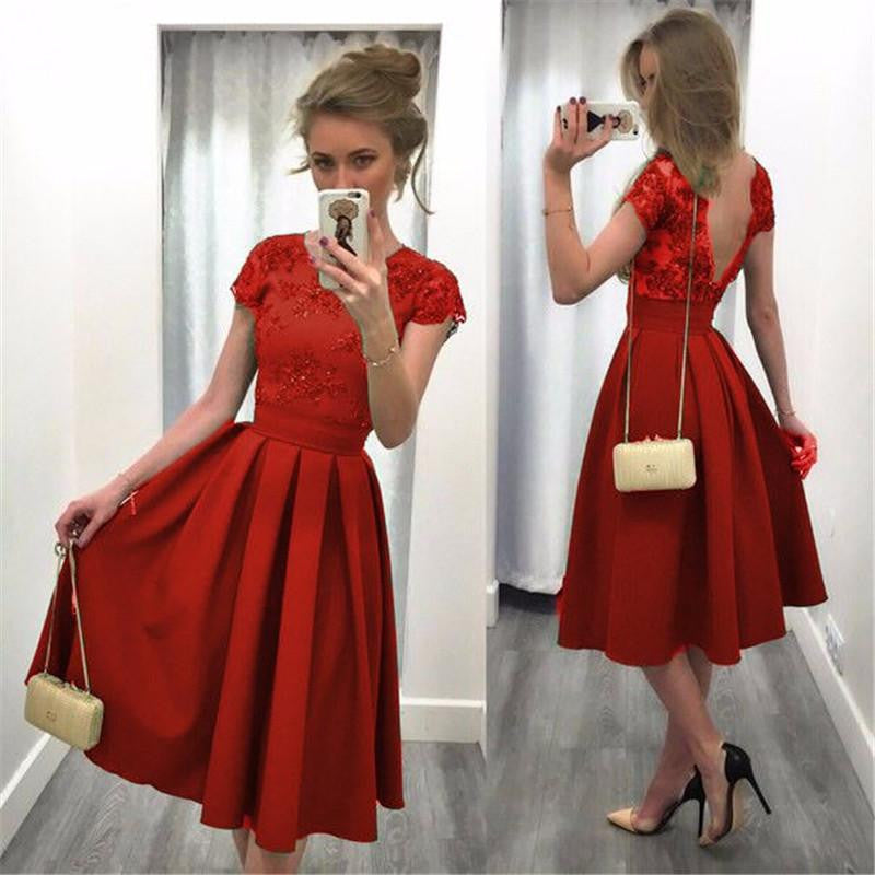 Women Summer Dress Girls Embroidery Lace Party Dresses Backless Vintage Sundress Casual Knee Length Pleated Dress