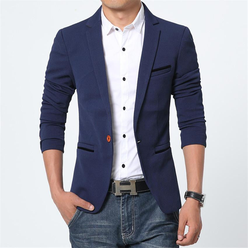 Thin Casual Men Blazer Cotton Slim England Suit Blaser Masculino Male Jacket Blazer Men Size M-5XL
