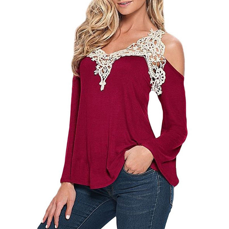 Online discount shop Australia - 5XL Plus Size Clothing Sexy Lace Blouse Flare Sleeve Knitted Shirts Women Blouses Off Shoulder