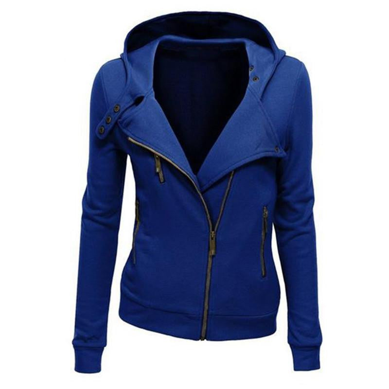 solid color hooded jacket long sleeve women's hoodies sweatshirts black zipper coats fashion