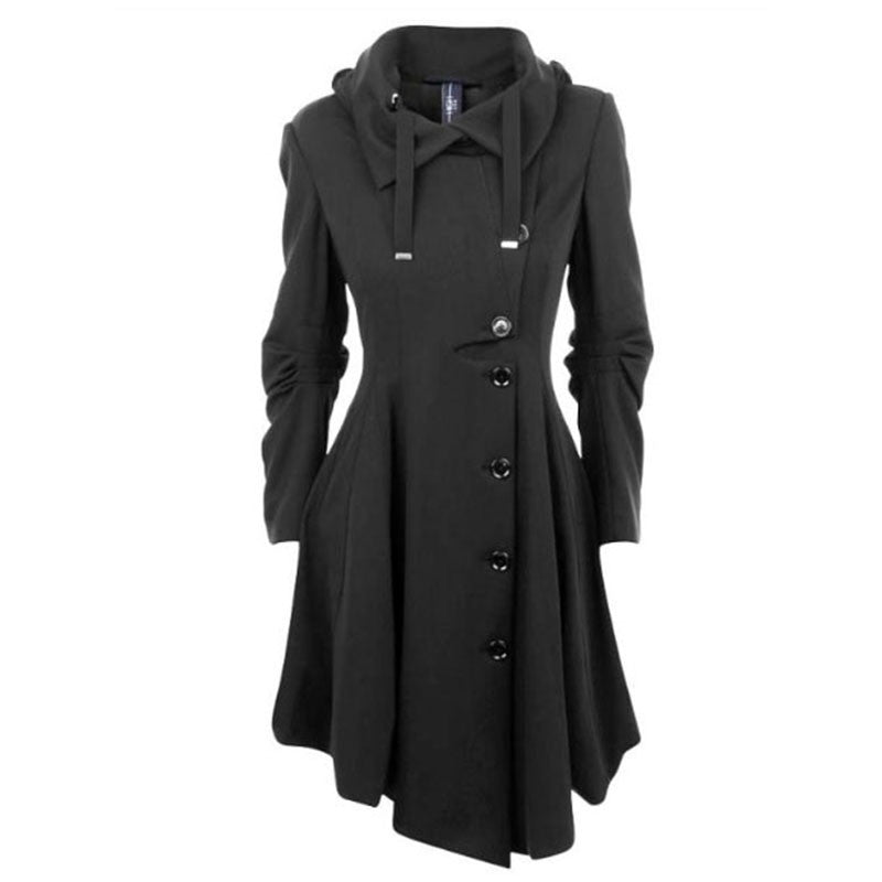 Online discount shop Australia - Asymmetric Black Coat Stand Collar Long Sleeve Women Overcoat Elegant Single-Breasted Long Sleeve Slim Fall