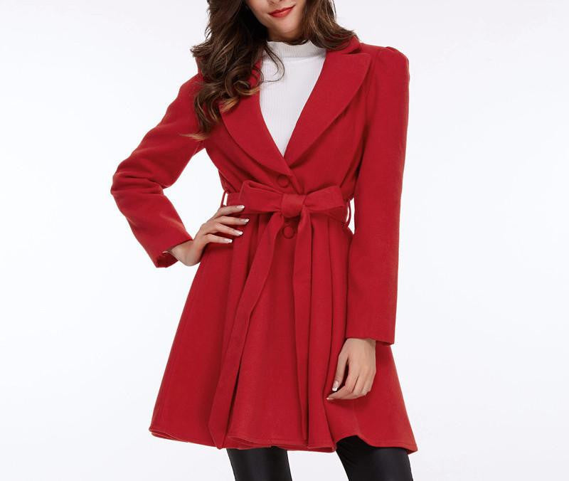 women trench coat vintage famale coat elegant style long sleeve red fashion slim women long coat