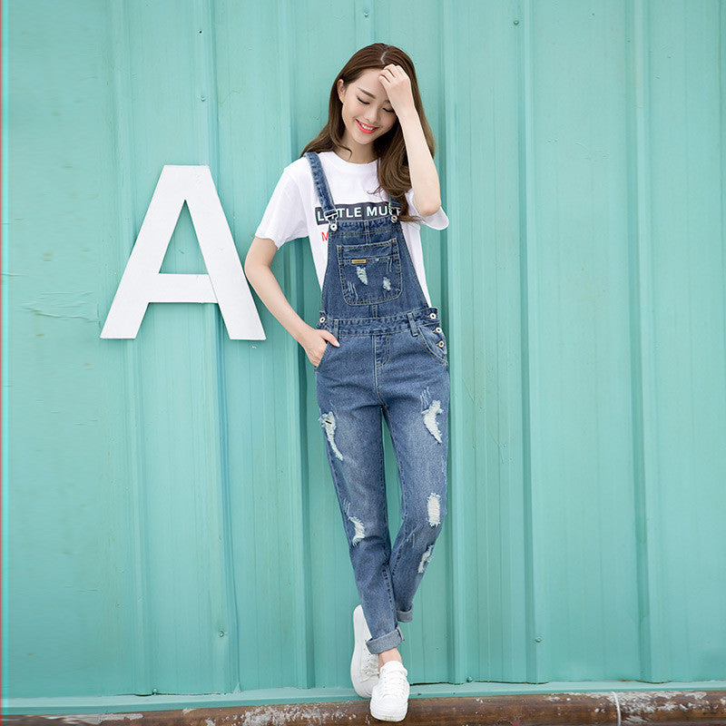 Online discount shop Australia - Fashion Ripped Jeans Jumpsuits Ladies Girls long Pants Casual Women Rompers bib overalls Suspenders