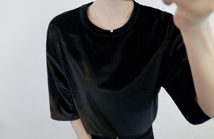 Fashion half sleeve Velvet T-shirt,College Style Pleuche T Shirt Tops