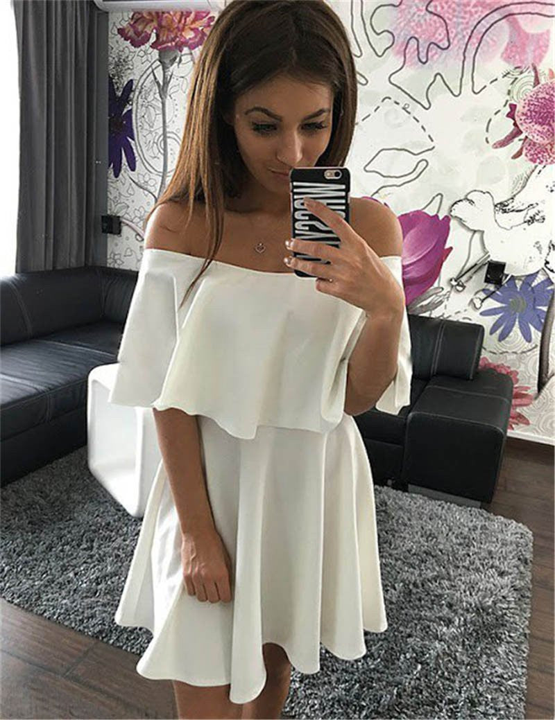 Women Dresses Summer Casual Solid Candy Off the Shoulder Slash Neck Club Party Dresses Women