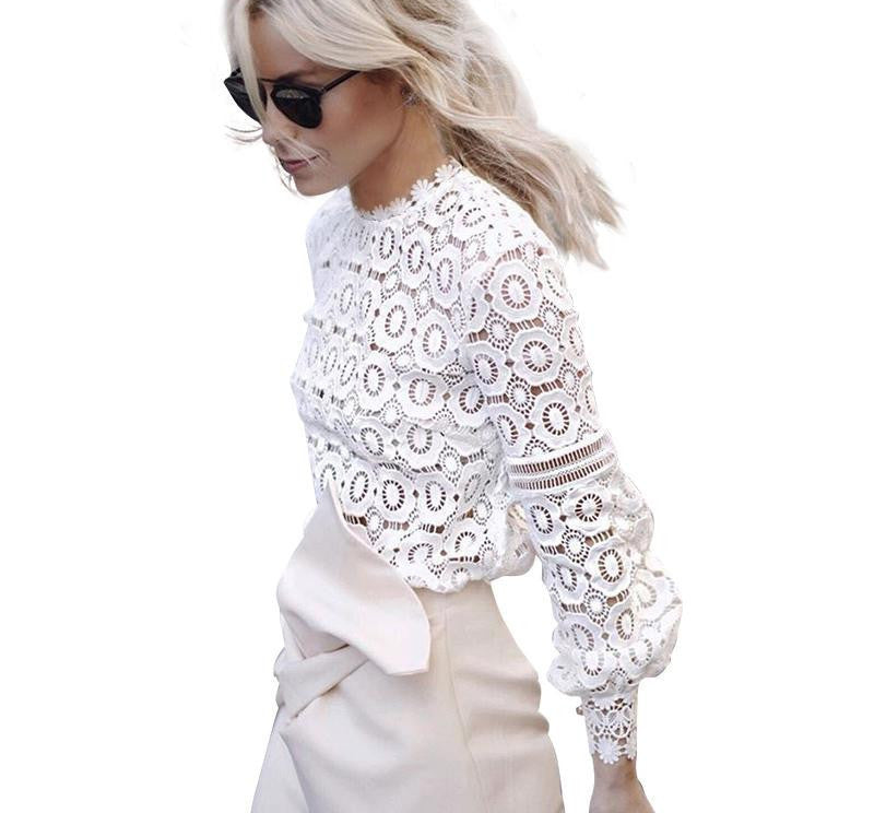 Online discount shop Australia - BeAvant Hollow out floral lace blouse shirt Women elegant long sleeve white blouse  tops cool blouse