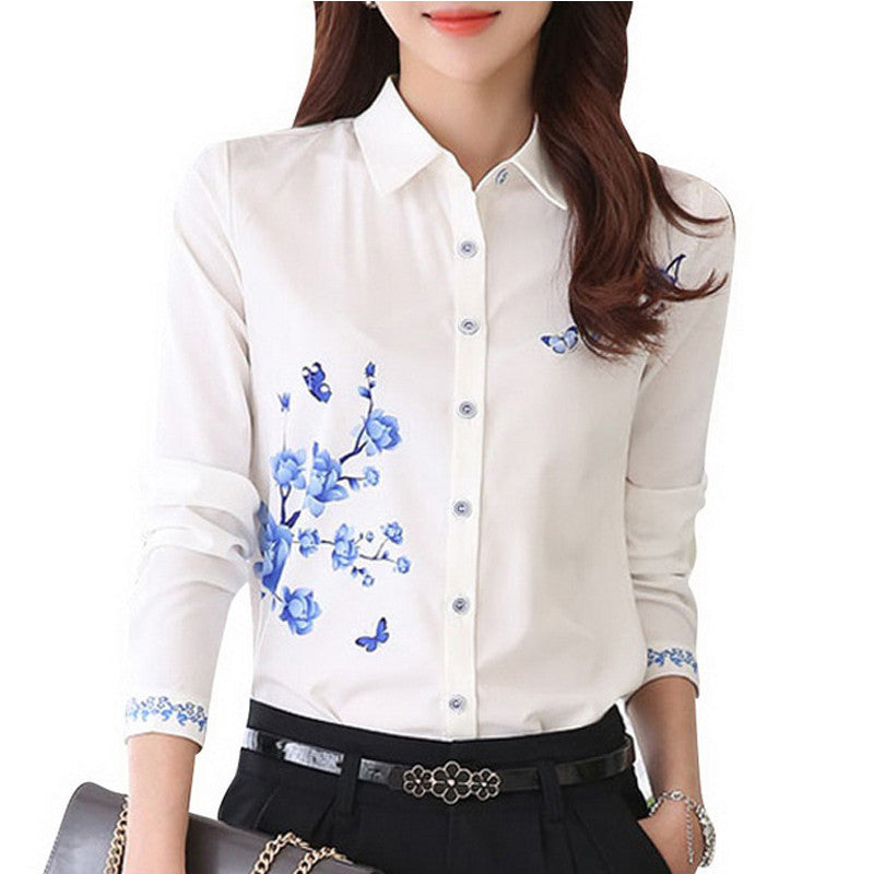 Online discount shop Australia - Lady White Shirts Formal Work Blouse Size S-3XL Women Printed Shirts Chiffon Blouse Slim Fit Lady Shirts