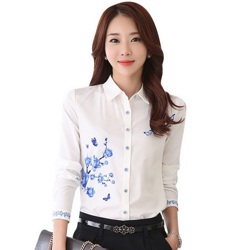 Online discount shop Australia - Lady White Shirts Formal Work Blouse Size S-3XL Women Printed Shirts Chiffon Blouse Slim Fit Lady Shirts