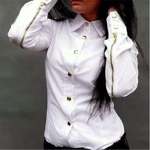 Women Blouses Fashion Vintage Tops Shirt Plus Size Women Clothing Long Sleeve Zipper Blouse Green White OL Body