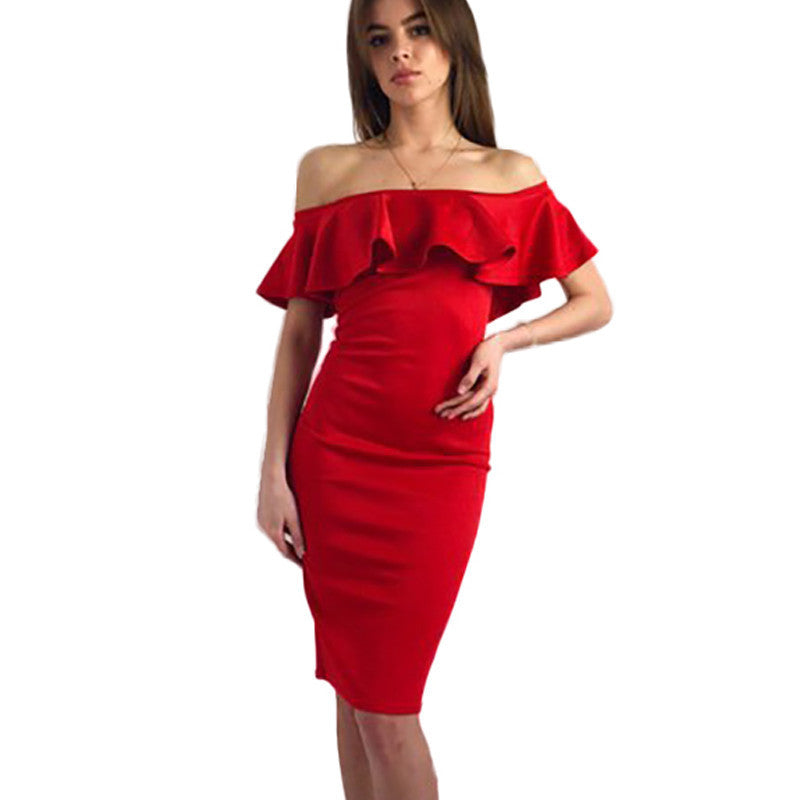 Online discount shop Australia - Elegant Women Dress Sexy Off Shoulder Casual Ruffles Slash Neck Cotton Beach Dresses Girls Short Party Plus Size