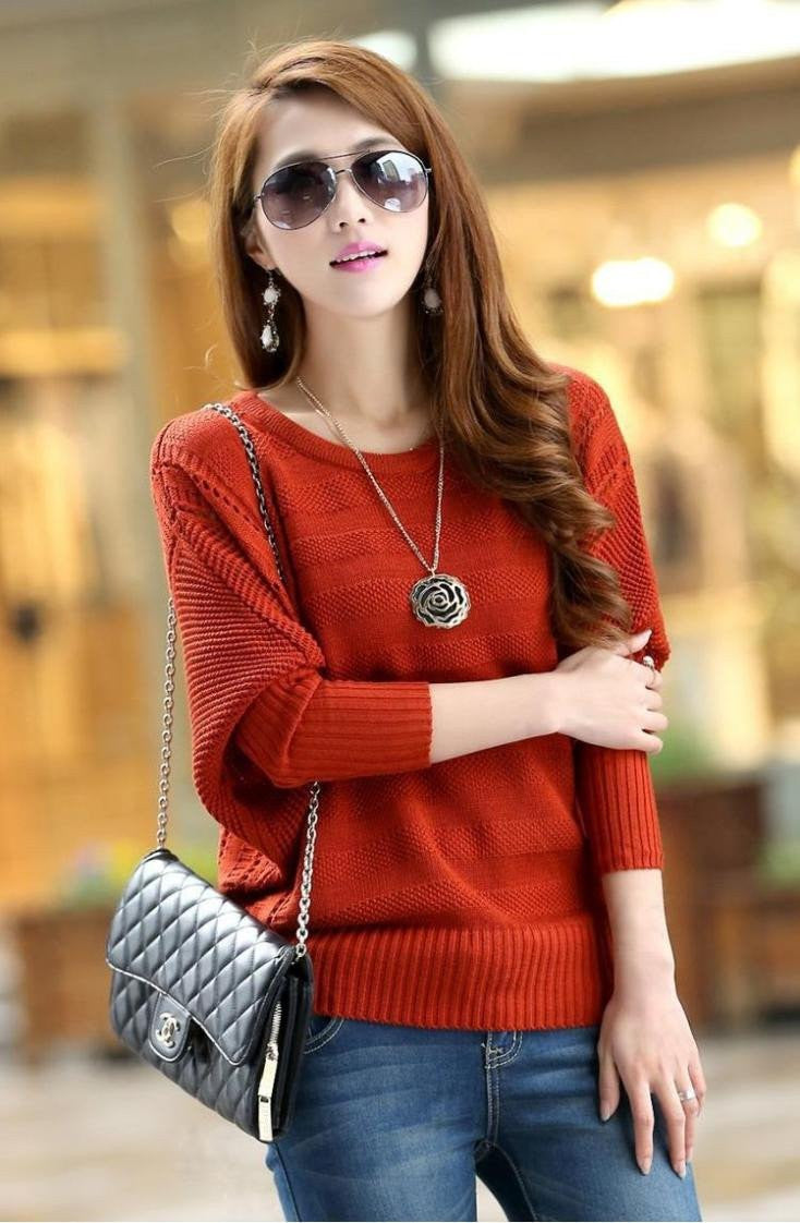 Women Solid Hollow Out Sleeve Sweater Casual Loose Knitted Pullover Female Jumper