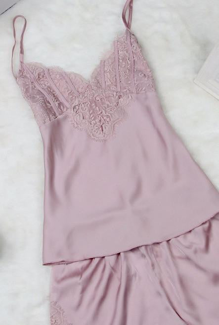 Women Pajamas Set Nightsuit Lace Silk Spaghetti Straps Bathrobe Women Sleepwear Shorts Lingerie