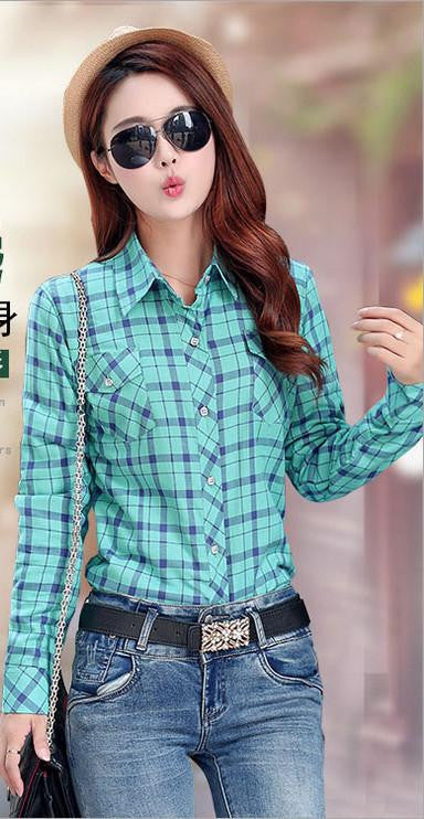 Thick Velvet Cotton Long Sleeve Women's Plaid Shirt Flannel Blouses Girl Female Tops